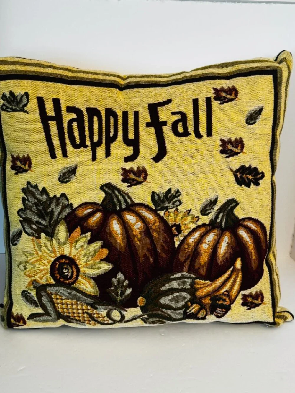 Thanksgiving Happy Fall Decorative Tapestry Throw Pillow 16x16